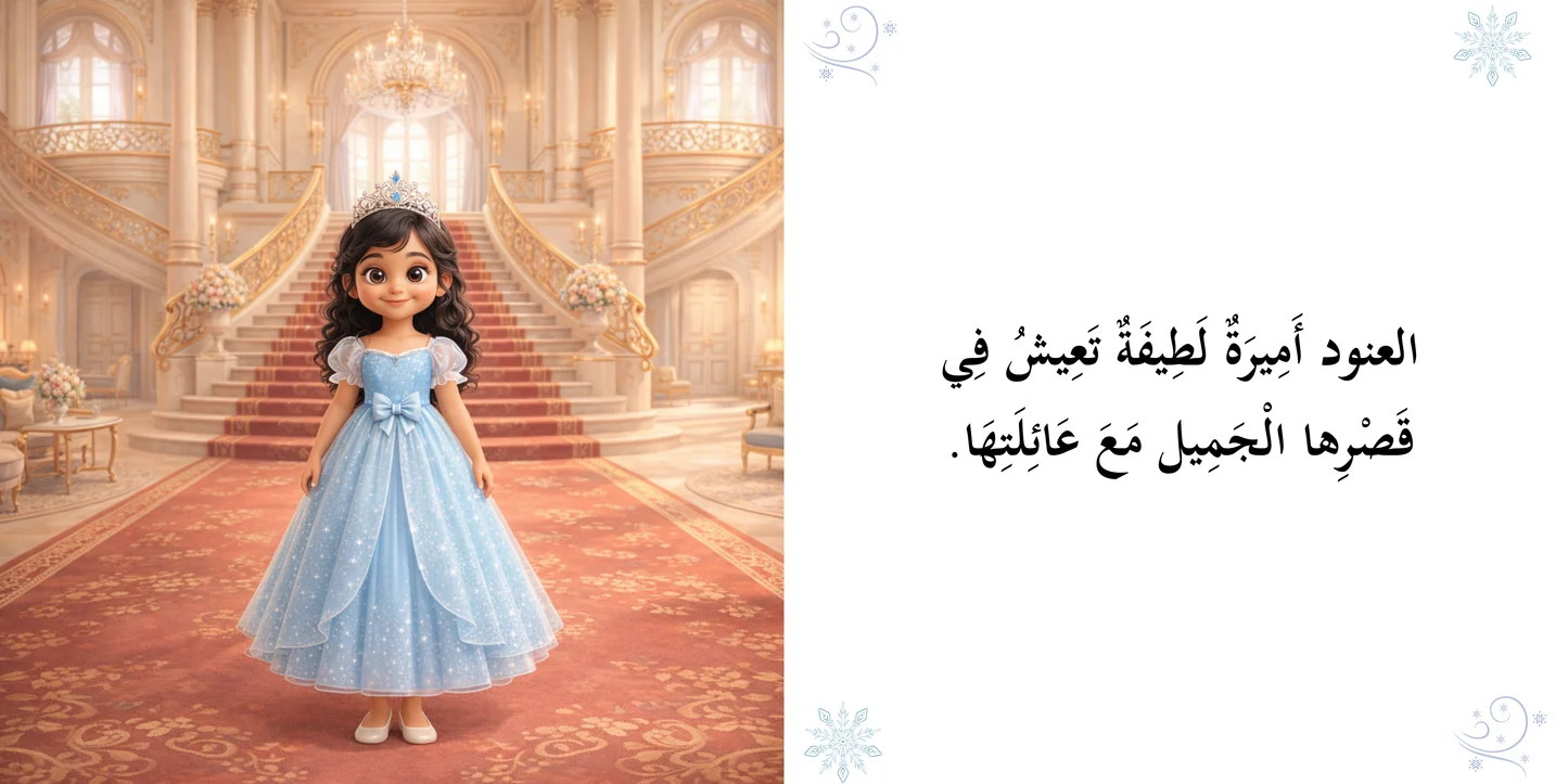 مشهد مصور من قصة الأميرة العنود والعاصفة الثلجية